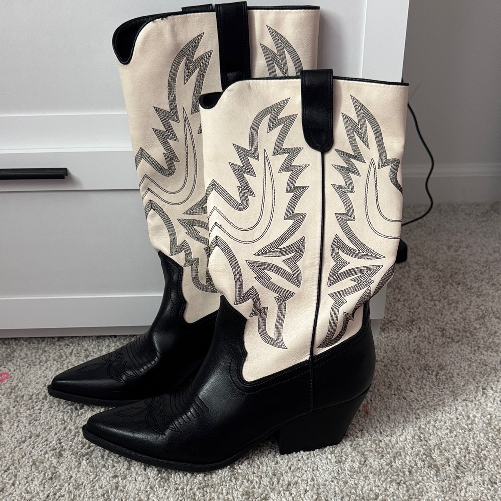 Indigo Two-Tone Black and Cream Heeled Boots